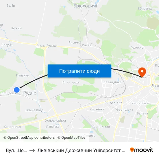 Вул. Шевченка to Львівський Державний Університет Безпеки Життєдіяльності map