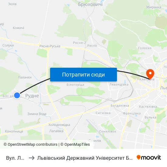 Вул. Лисенка to Львівський Державний Університет Безпеки Життєдіяльності map