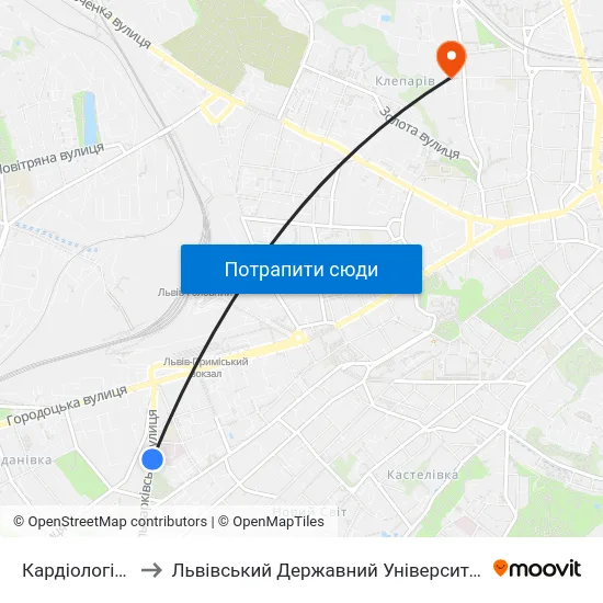 Кардіологічний Центр to Львівський Державний Університет Безпеки Життєдіяльності map