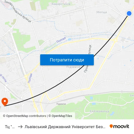 Тц "Вам" to Львівський Державний Університет Безпеки Життєдіяльності map