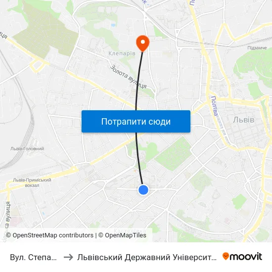 Вул. Степана Бандери to Львівський Державний Університет Безпеки Життєдіяльності map