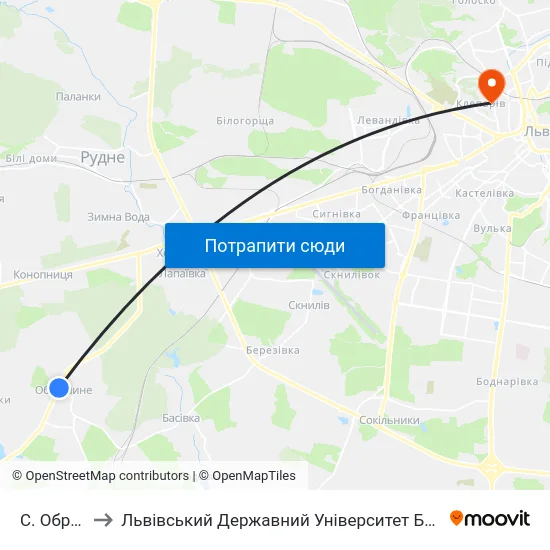 С. Оброшине to Львівський Державний Університет Безпеки Життєдіяльності map
