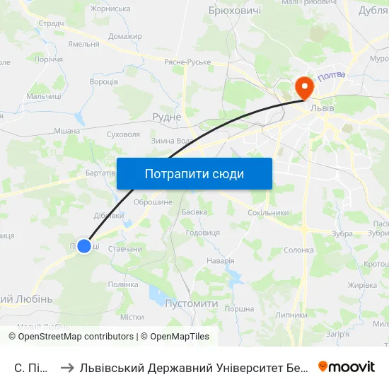 С. Підгайці to Львівський Державний Університет Безпеки Життєдіяльності map