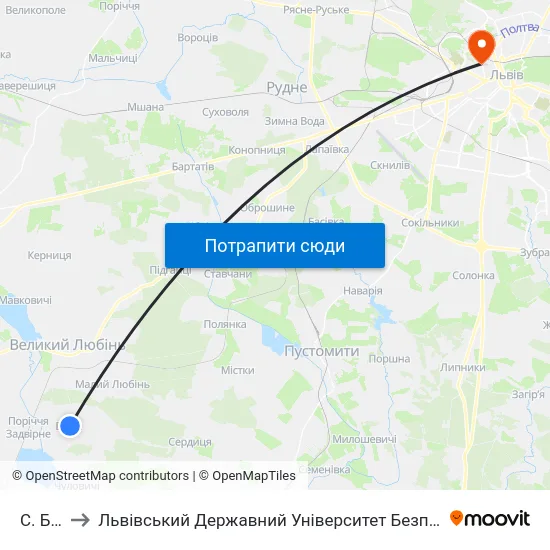 С. Бірче to Львівський Державний Університет Безпеки Життєдіяльності map