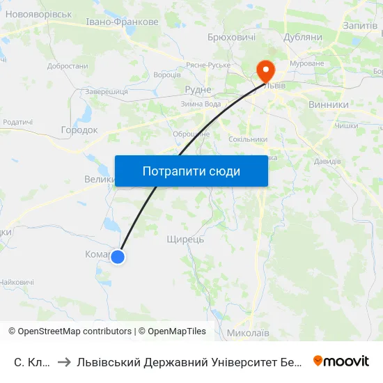 С. Кліцько to Львівський Державний Університет Безпеки Життєдіяльності map