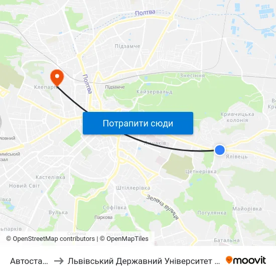 Автостанція №6 to Львівський Державний Університет Безпеки Життєдіяльності map