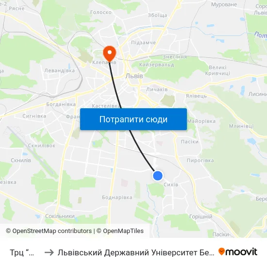Трц “Шувар” to Львівський Державний Університет Безпеки Життєдіяльності map