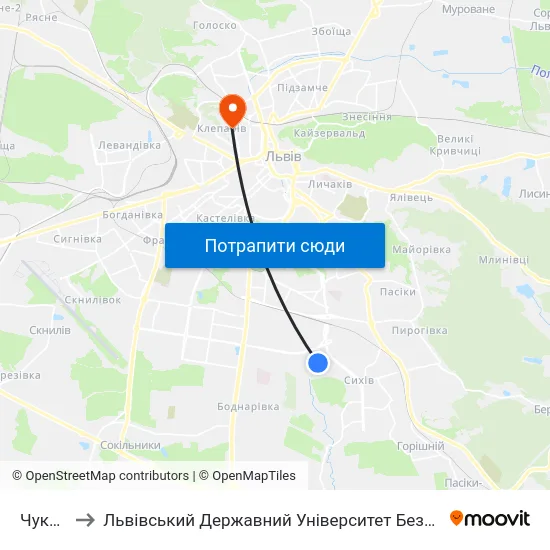 Чукаріна to Львівський Державний Університет Безпеки Життєдіяльності map