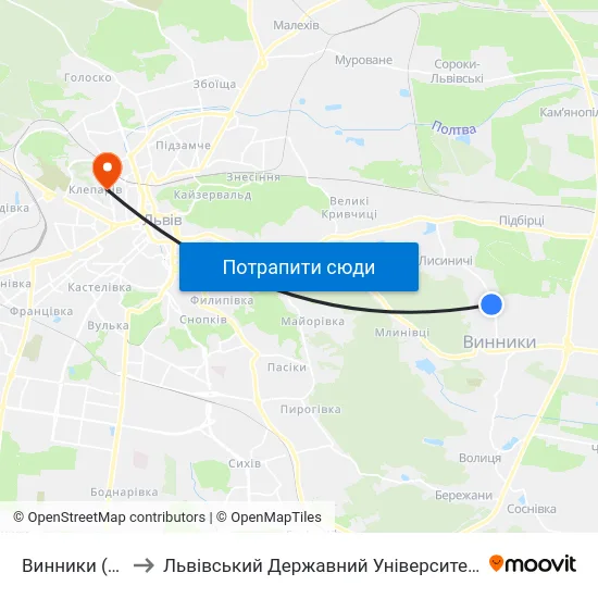 Винники (Госпіталь) to Львівський Державний Університет Безпеки Життєдіяльності map