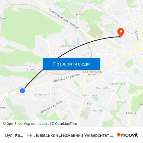 Вул. Каховська to Львівський Державний Університет Безпеки Життєдіяльності map
