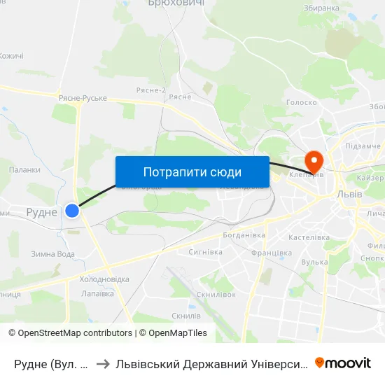 Рудне (Вул. Коновальця) to Львівський Державний Університет Безпеки Життєдіяльності map