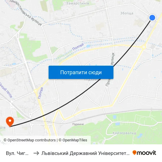 Вул. Чигиринська to Львівський Державний Університет Безпеки Життєдіяльності map