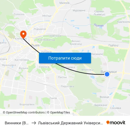 Винники (Вул. Івасюка) to Львівський Державний Університет Безпеки Життєдіяльності map