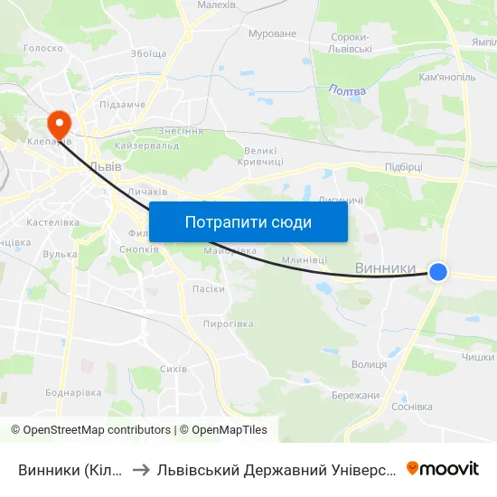 Винники (Кільцева Дорога) to Львівський Державний Університет Безпеки Життєдіяльності map