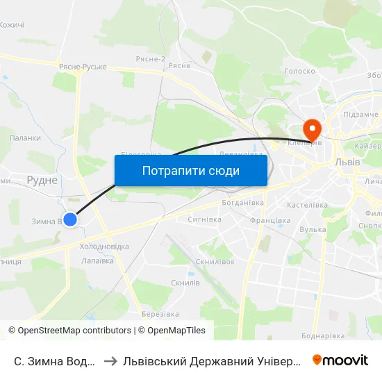 С. Зимна Вода (Вул. Західна) to Львівський Державний Університет Безпеки Життєдіяльності map