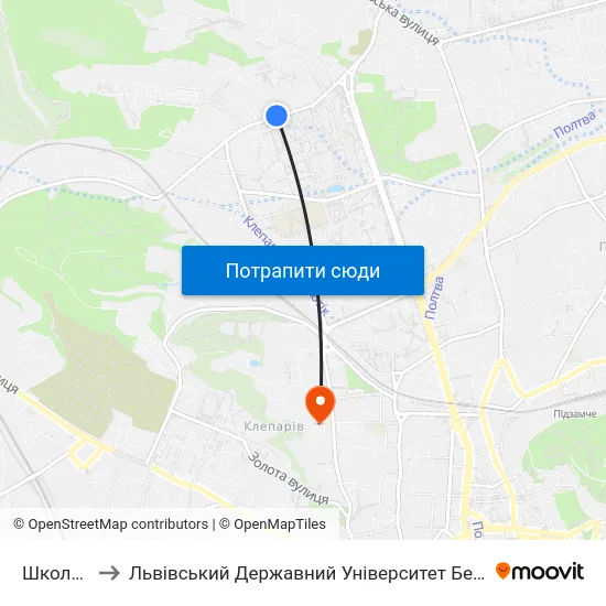 Школа №23 to Львівський Державний Університет Безпеки Життєдіяльності map