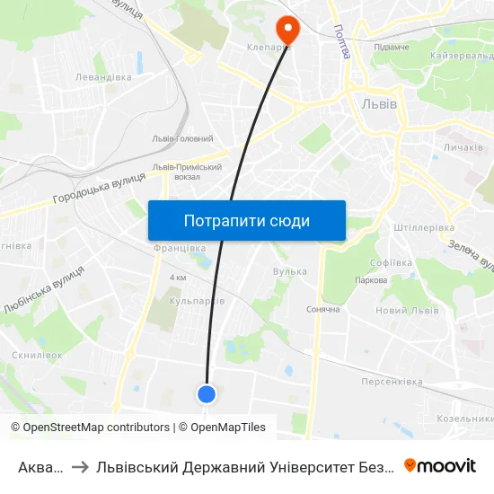 Аквапарк to Львівський Державний Університет Безпеки Життєдіяльності map