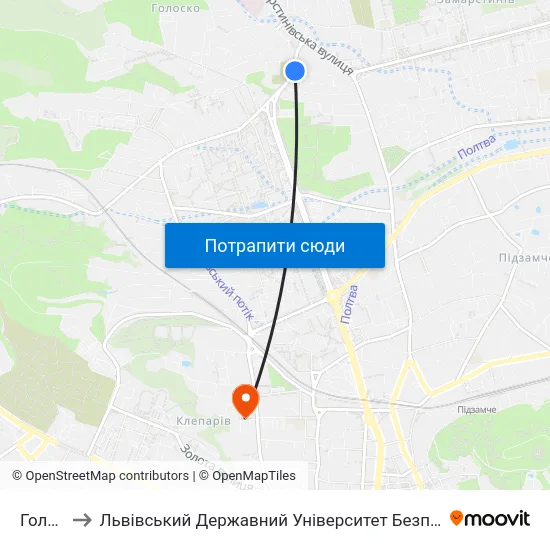 Голоско to Львівський Державний Університет Безпеки Життєдіяльності map