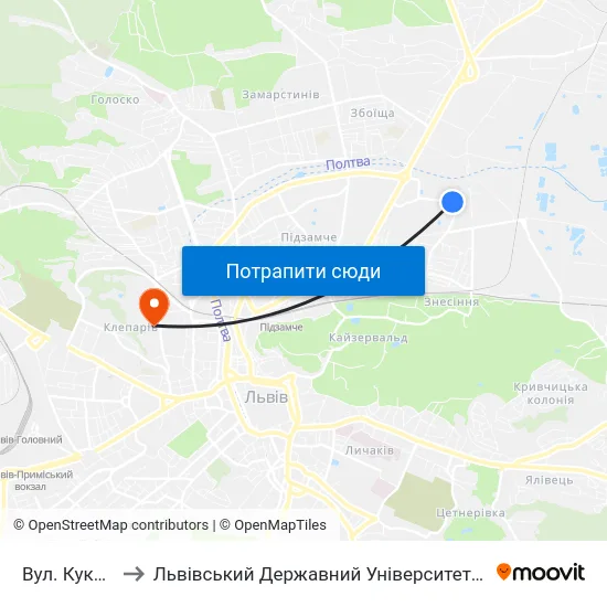 Вул. Кукурудзяна to Львівський Державний Університет Безпеки Життєдіяльності map