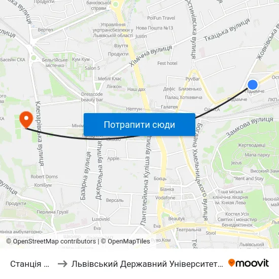 Станція Підзамче to Львівський Державний Університет Безпеки Життєдіяльності map
