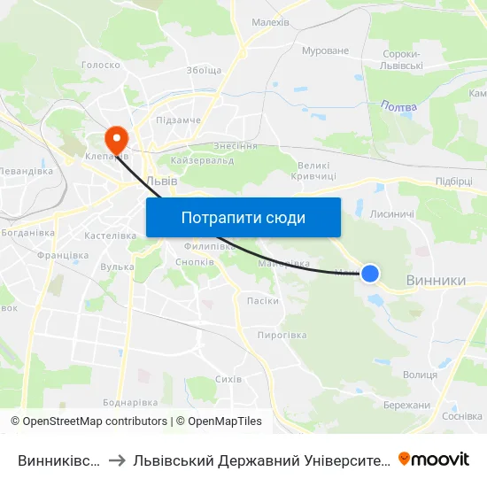 Винниківське Озеро to Львівський Державний Університет Безпеки Життєдіяльності map
