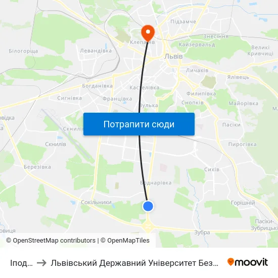 Іподром to Львівський Державний Університет Безпеки Життєдіяльності map