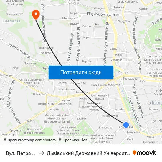 Вул. Петра Дорошенка to Львівський Державний Університет Безпеки Життєдіяльності map
