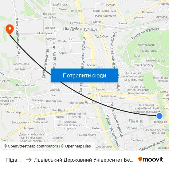 Підвальна to Львівський Державний Університет Безпеки Життєдіяльності map