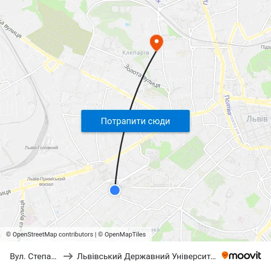 Вул. Степана Бандери to Львівський Державний Університет Безпеки Життєдіяльності map