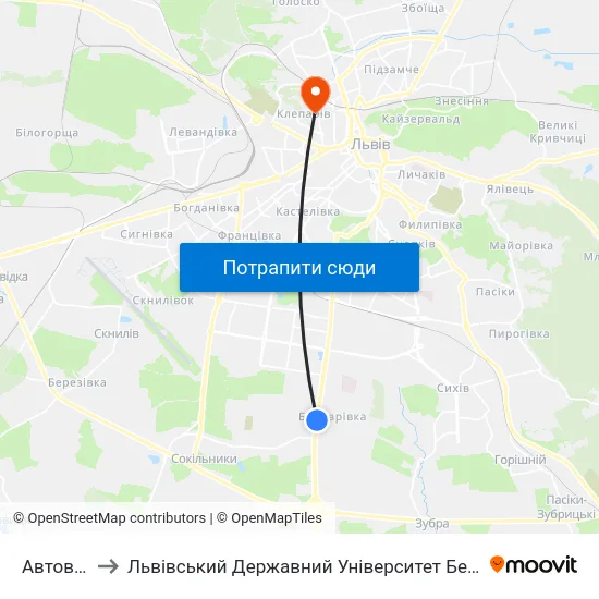 Автовокзал to Львівський Державний Університет Безпеки Життєдіяльності map