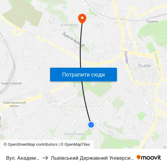 Вул. Академіка Сахарова to Львівський Державний Університет Безпеки Життєдіяльності map