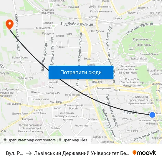 Вул. Руська to Львівський Державний Університет Безпеки Життєдіяльності map