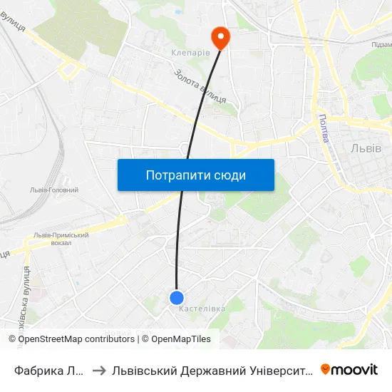 Фабрика Левинського to Львівський Державний Університет Безпеки Життєдіяльності map