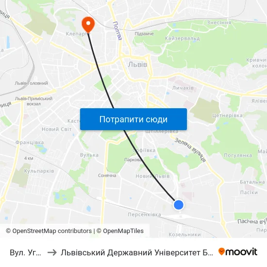 Вул. Угорська to Львівський Державний Університет Безпеки Життєдіяльності map