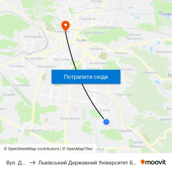 Вул. Драгана to Львівський Державний Університет Безпеки Життєдіяльності map