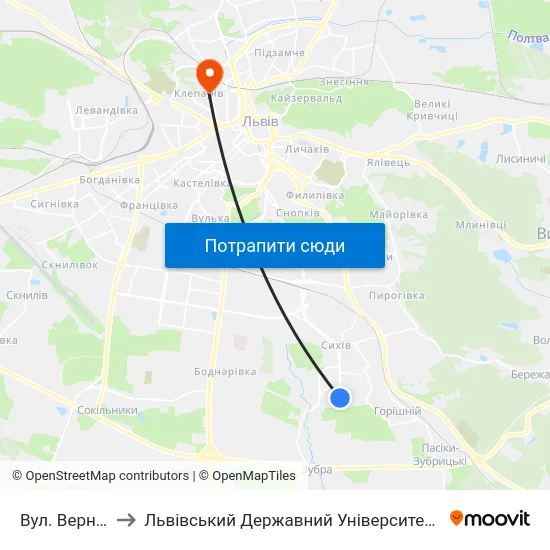 Вул. Вернадського to Львівський Державний Університет Безпеки Життєдіяльності map