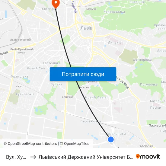Вул. Хуторівка to Львівський Державний Університет Безпеки Життєдіяльності map