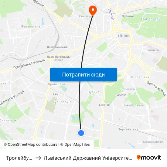 Тролейбусне Депо to Львівський Державний Університет Безпеки Життєдіяльності map
