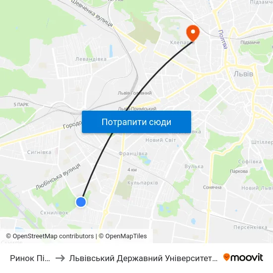 Ринок Південний to Львівський Державний Університет Безпеки Життєдіяльності map