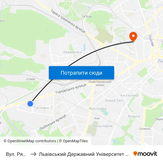 Вул. Ряшівська to Львівський Державний Університет Безпеки Життєдіяльності map