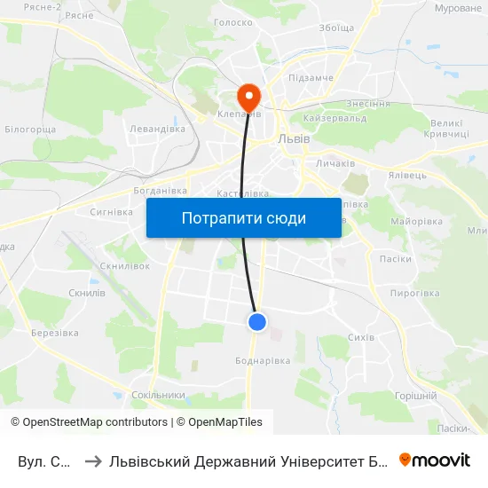 Вул. Скорини to Львівський Державний Університет Безпеки Життєдіяльності map
