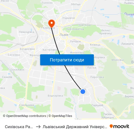 Сихівська Райадміністрація to Львівський Державний Університет Безпеки Життєдіяльності map