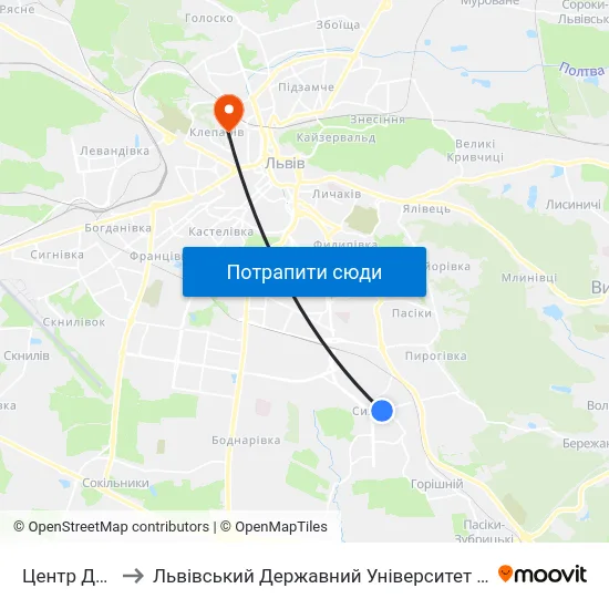 Центр Довженка to Львівський Державний Університет Безпеки Життєдіяльності map