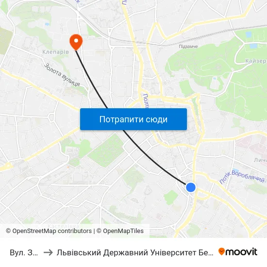 Вул. Зелена to Львівський Державний Університет Безпеки Життєдіяльності map