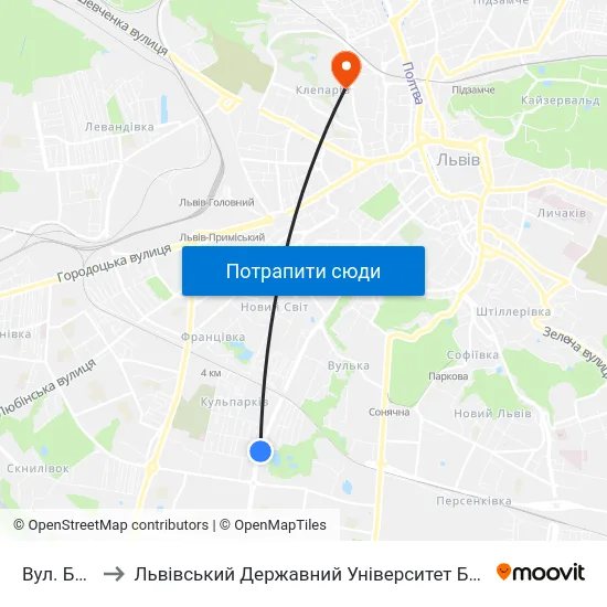 Вул. Бойчука to Львівський Державний Університет Безпеки Життєдіяльності map