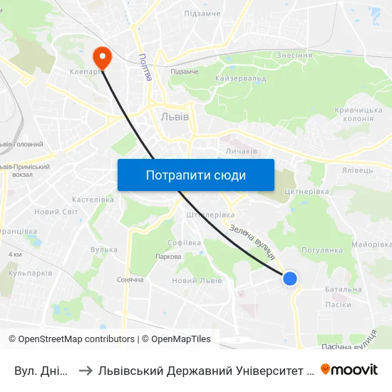 Вул. Дністерська to Львівський Державний Університет Безпеки Життєдіяльності map