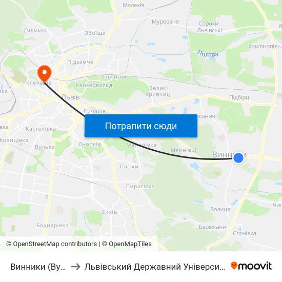 Винники (Вул. Галицька) to Львівський Державний Університет Безпеки Життєдіяльності map