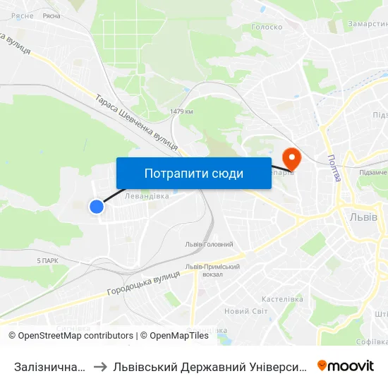 Залізнична Поліклініка to Львівський Державний Університет Безпеки Життєдіяльності map