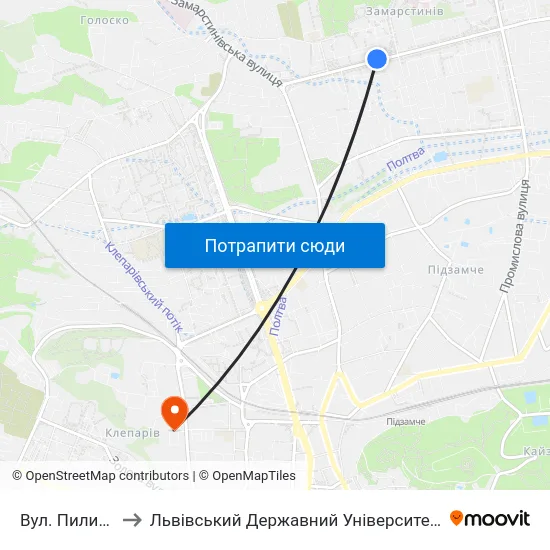 Вул. Пилипа Орлика to Львівський Державний Університет Безпеки Життєдіяльності map