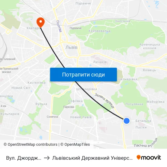 Вул. Джорджа Вашингтона to Львівський Державний Університет Безпеки Життєдіяльності map